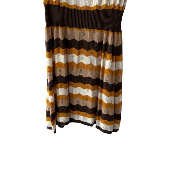 H&M Chevron Striped Short Sleeve Pointelle Knit Dress Brown Multicolor Size M - Picture 3 of 6